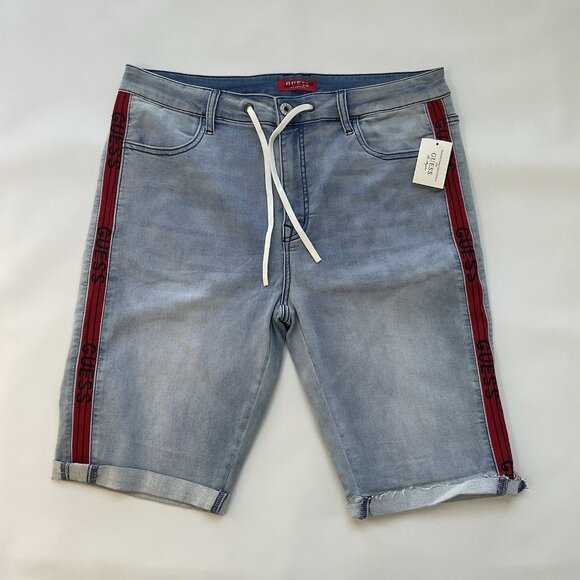 Guess Men's Super Stretch Comfort Short Light Blue Red Stripe Size 36 - Picture 1 of 7